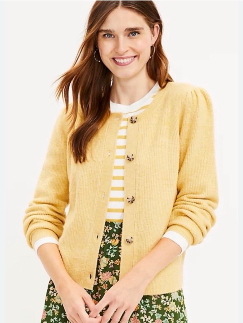 LOFT Soft Fuzzy Knit Button-Down Cardigan Size S